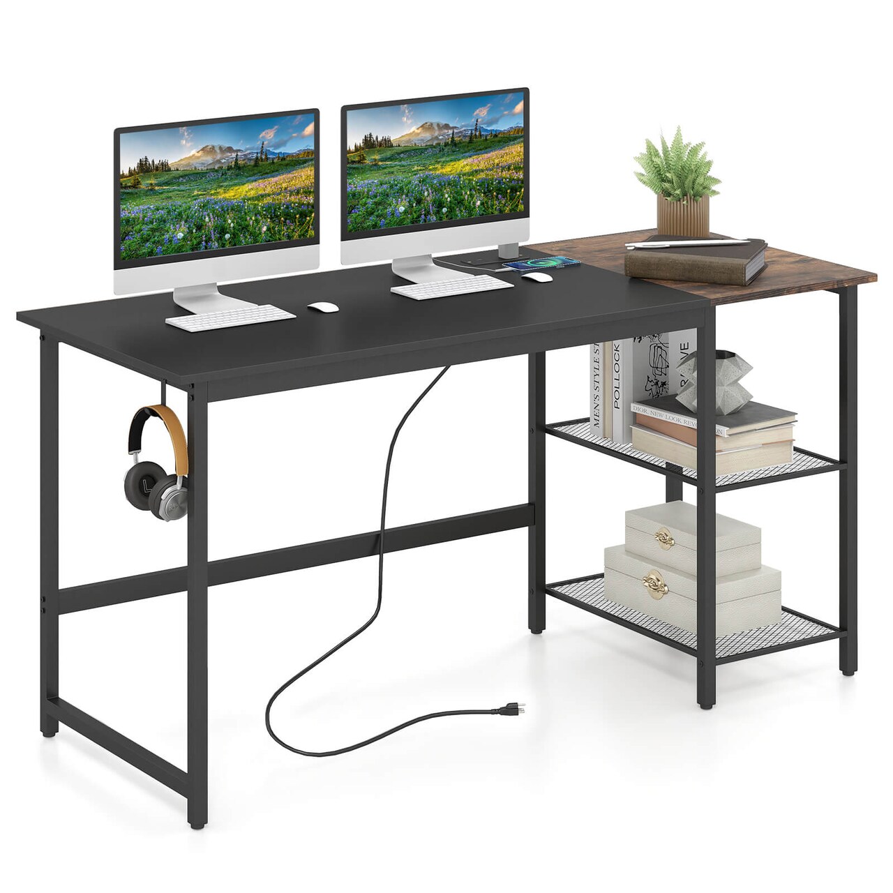 Costway 59'' Home Office Computer Desk Study Laptop Table Detachable Shelf Rustic